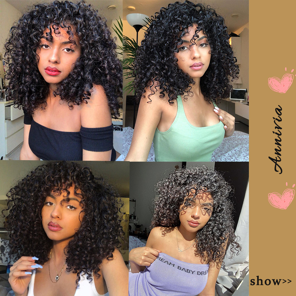 14inch Short Afro Kinky Curly Wig With Bangs For Black And White Women Synthetic Glueless Natural High Temperature Hair Anniviafactory direc