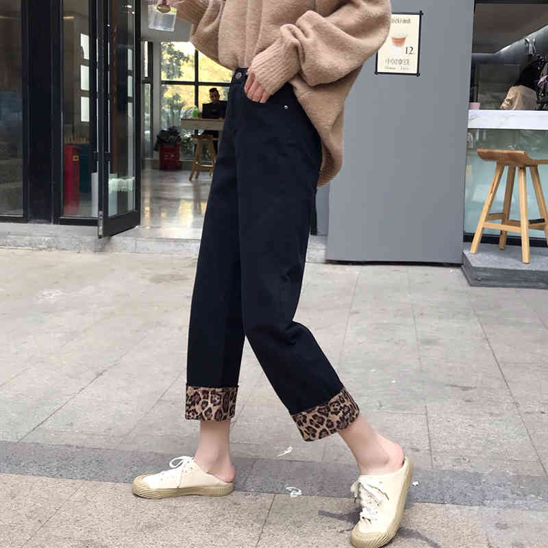 Boyfriends Jeans for Women Leopard Print Loose Harem High Waisted Vintage Female Casual Streetwear Denim Pants 210428