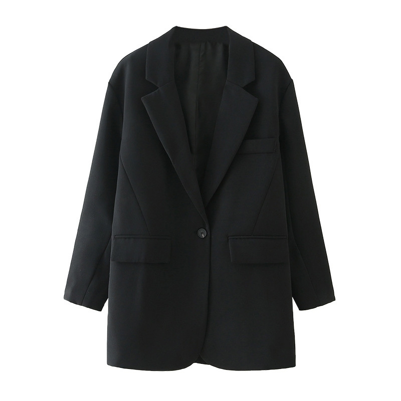 elegant women solid black blazer jackets fashion ladies office full sleeve suits vintage female pocket 210430