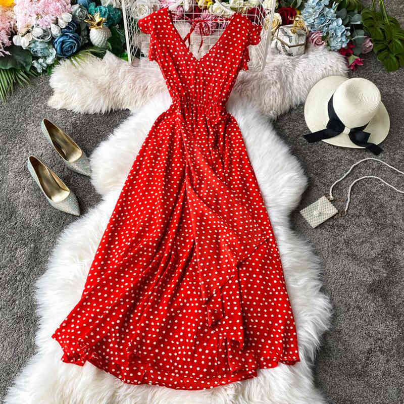 Green Floral Print Women Summer Dress V-Neck Sleeveless Dresses Vintage Bohemia Ruffle Midi Dress Slim Waist Vestidos 210521