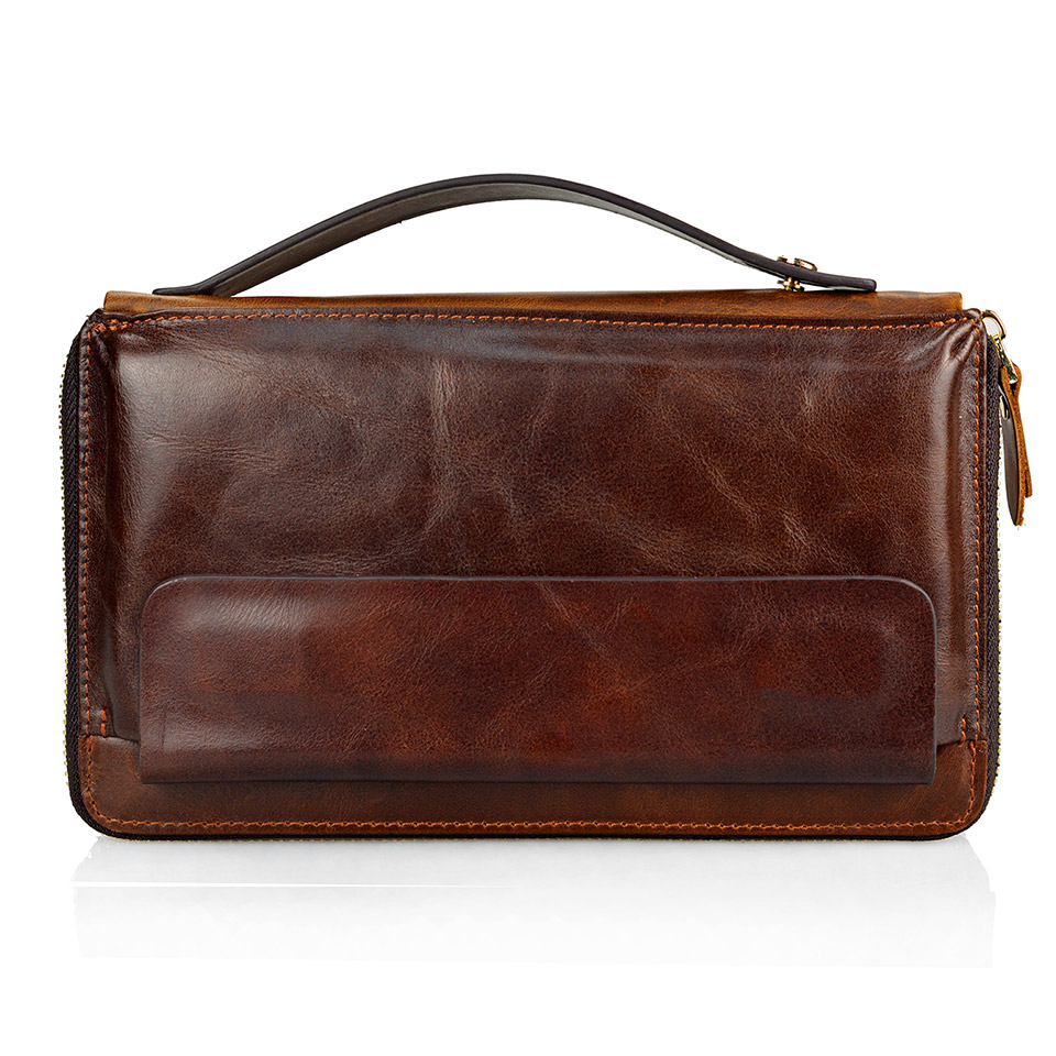 Men Long Genuine Leather Purse Clutch Carteiras Mujer Handy Wallets, Coffee