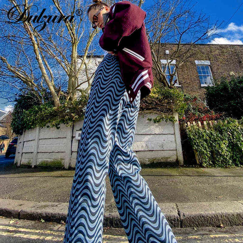 Dulzura Ripple Print Women High Waist Wide Leg Pants Jeans Loose Streetwear Casual Fashion Summer Clothes Bottoms Trousers 211115