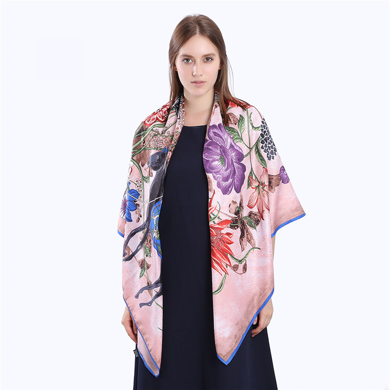 130cm New Silk Scarf Square Floral Horse Print Shawl Beach Towel Fashion Handkerchief