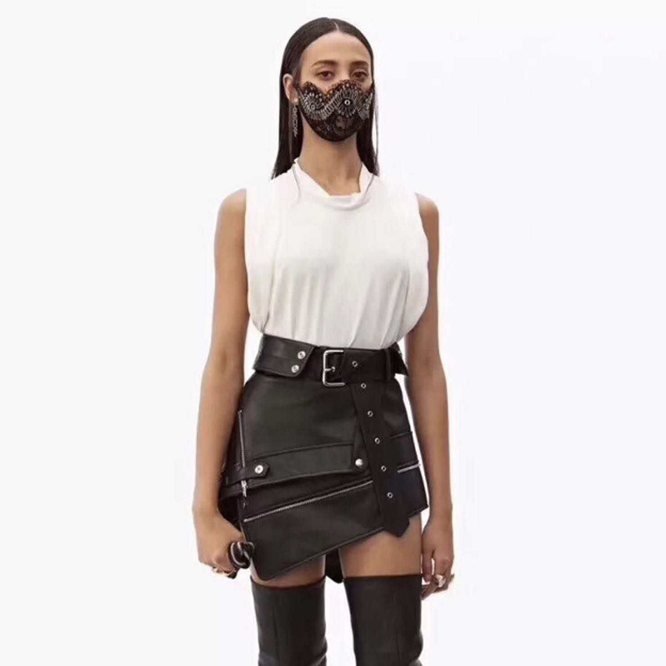 Faux Leather Ladies Mini Skirt Black Pu Belt Zipper High Waist Women Summer Fashion Clothes 210525