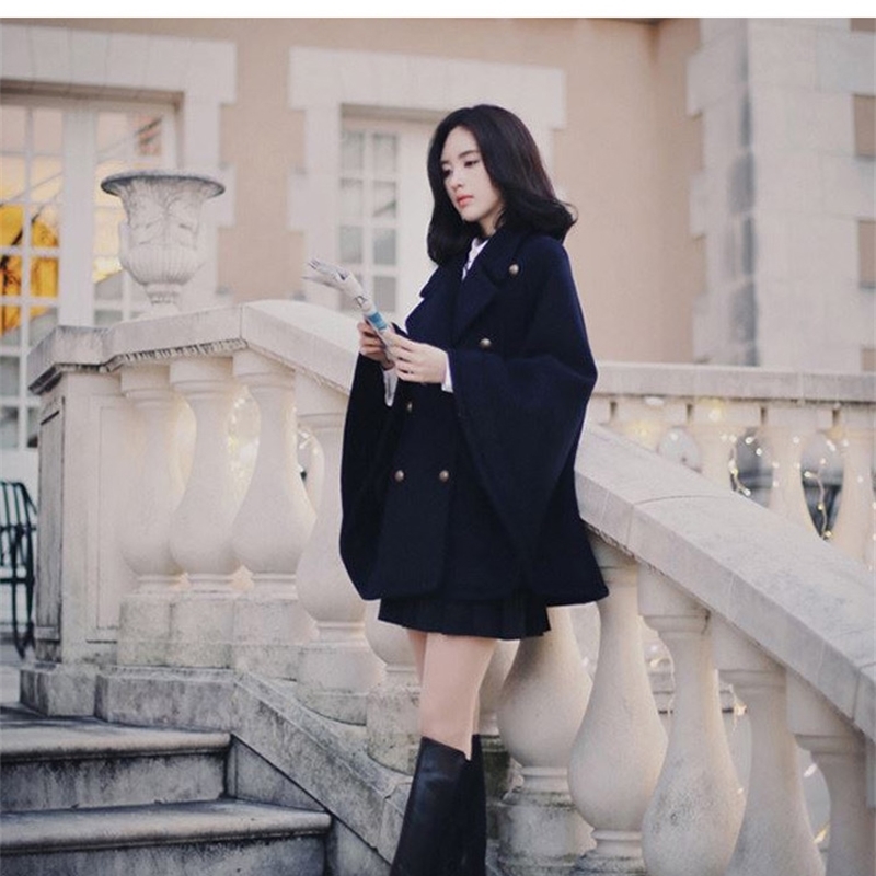 Winter est Runway Women Oversized Wool Poncho Navy Cape Coat Female Cloak manteau femme abrigos mujer Thick warm 210520