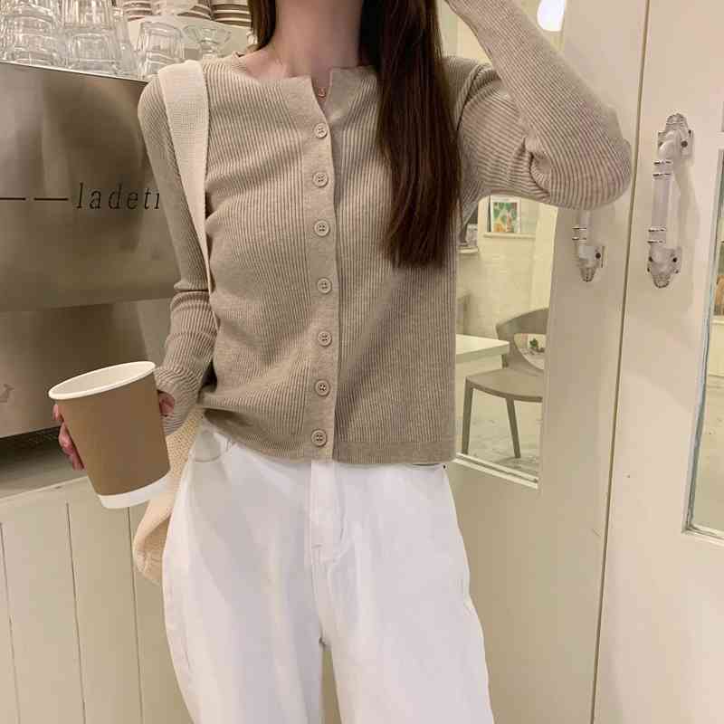 Comelsexy Women Sweater Spring Korean Loose All-match Knitted Cardigan Long-sleeved Shirt Women Solid Color Short Sweater 210515
