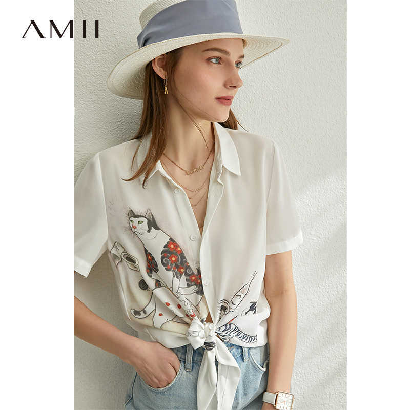 Minimalism Spring Summer Printed Women Blouse Causal Chiffon Lapel Single-breasted Female Shirt Tops 12080035 210527