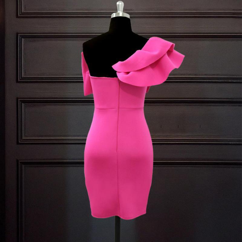 Women Dress One Shoulder Bow Party es Ruffles High Waist Mini Slim Thin Backles Sexy Ladies es Autumn 210513