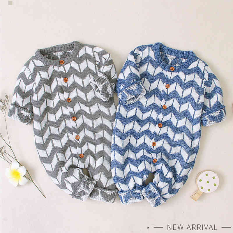 Autumn Winter Baby Boys Girls Rhomboids Rompers Clothes Children Boy Girl Kids Knitting Long Sleeve 210429