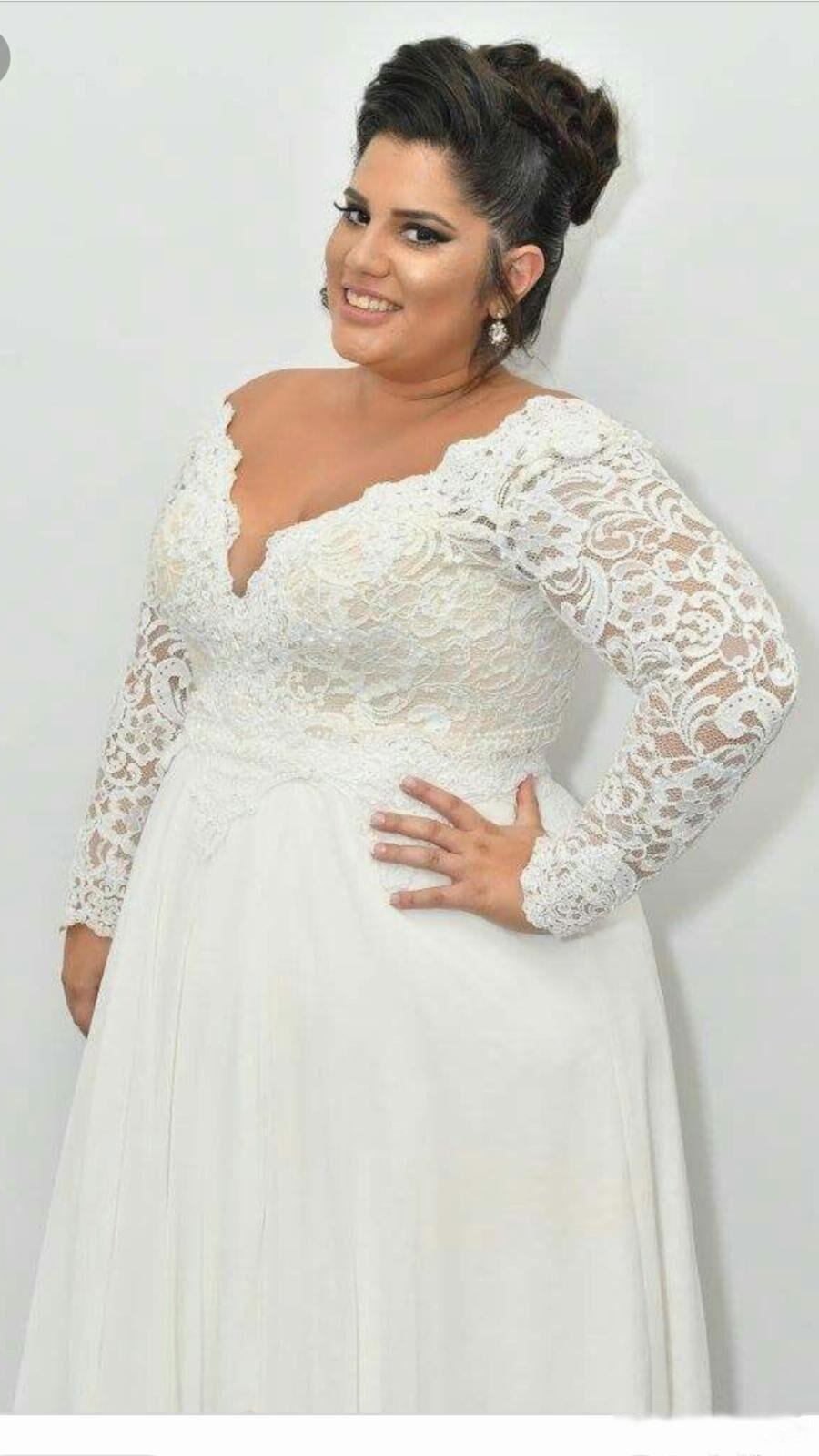 Bohemian Plus Size Wedding Dresses 2021 Cheap Long Sleeve V Neck A Line Lace Bridal Gowns Floor Length Beach Wedding Dress