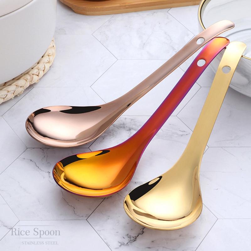Spoons Large Soup Stainless Steel Ladle Rice Serving Spoon Gold Kitchen Cooking Table Utensil