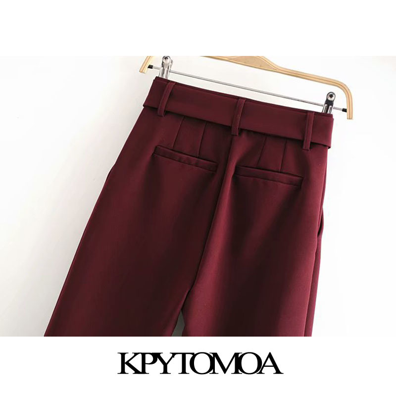 Stylish Office Wear High Waisted Pants Women Fashion Zipper Fly With Belt Pockets Female Ankle Trousers Pantalones 210420