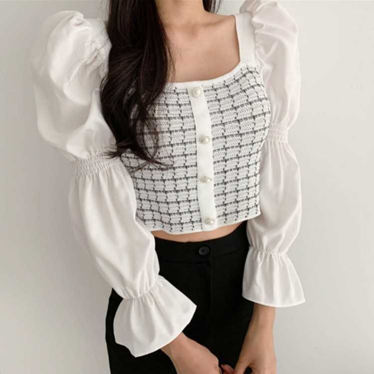 Korean Autumn Elegant Long Puff Sleeve Square collar Striped Knitted Single-breasted Women chic Tops Vestidos 210526, White
Korean Autumn Elegant Long Puff Sleeve Square collar Striped Knitted Single-breasted Women chic Tops Vestidos 210526, White