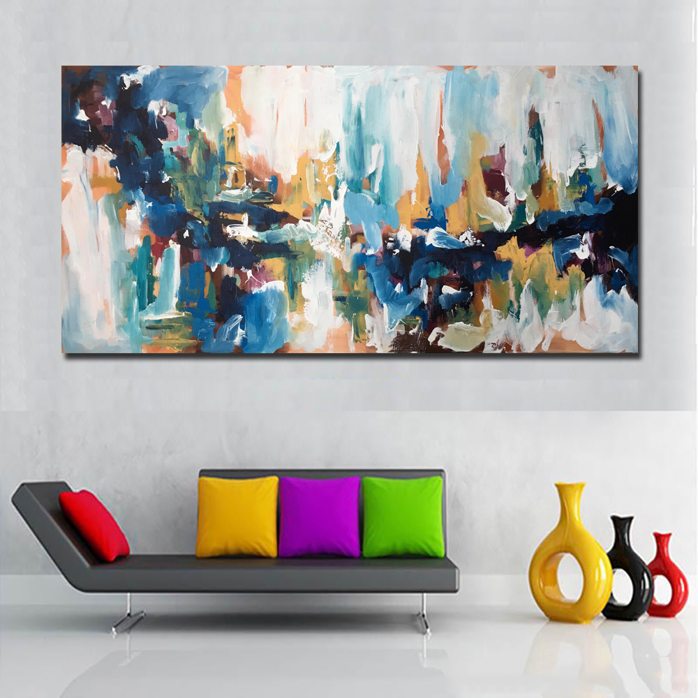 Canvas Abstract Art By Omar Obaid Blue Oil Painting Modern Painting Printed On Canvas Print Poster Home Decor Frameless