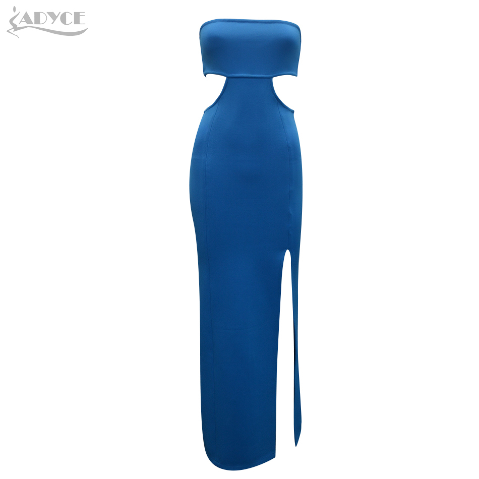 Summer Strapless Hollow Out Bodycon Bandage Dress Sexy Women Sleeveless Blue Club Celebrity Runway Party Dresses 210423