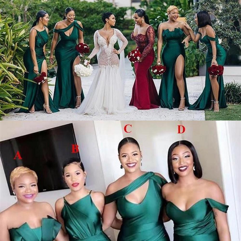 Dark Green New African Sexy Long Bridesmaid Dresses Side Split For Weddings Mermaid Floor Length Satin Plus Size Formal Maid of Honor Gowns 
Dark Green New African Sexy Long Bridesmaid Dresses Side Split For Weddings Mermaid Floor Length Satin Plus Size Formal Maid of Honor Gowns
