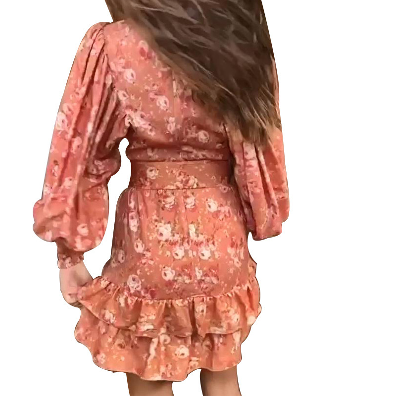 Women Dress Printed Bohemia es Sexy Short Print Floral Mini With Belt Puff Sleeve Ruffles Plus Size es 210513