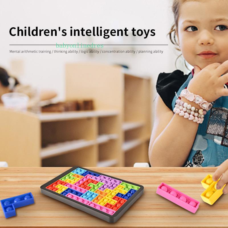 US STOCK 27PCS Fidget Toys Tetris Jigsaw Puzzle Decompression Reliver Stress Anti-stress Bubble Sensory to Relieve Autism WHT0228
