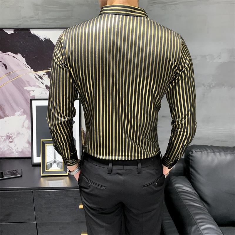 Fashion 2021 Autumn Long Sleeve Men Striped Shirts Korean Slim Fit Casual Blouse Homme Formal Wear Gentlemen Tuxedo Dress Men's