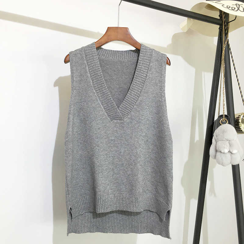 V-neck knitted Vest Women's Sweater Autumn And Winter Korean Loose Wild Pink Sweater Vest Women Sleeveless Sweater 11810 211109