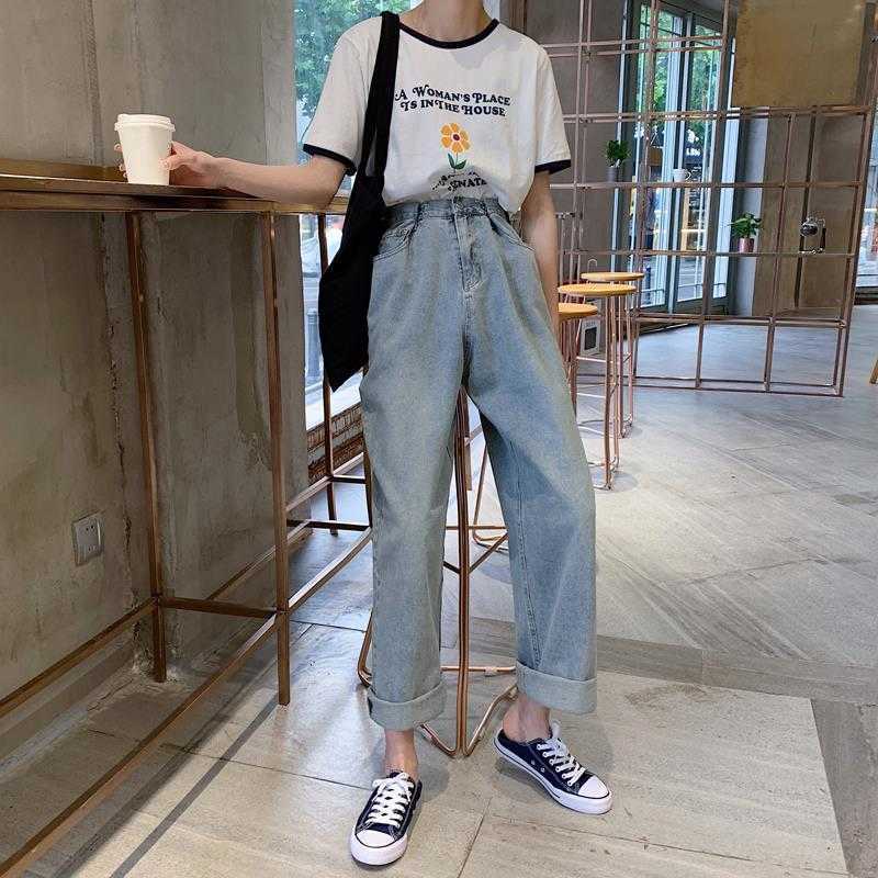 Jeans Women Plus Size 5XL Full Length Vintage Blue High Waist Elegant Wide Leg Trousers Womens BF Loose Streetwear Kpop Ulzzang H0908