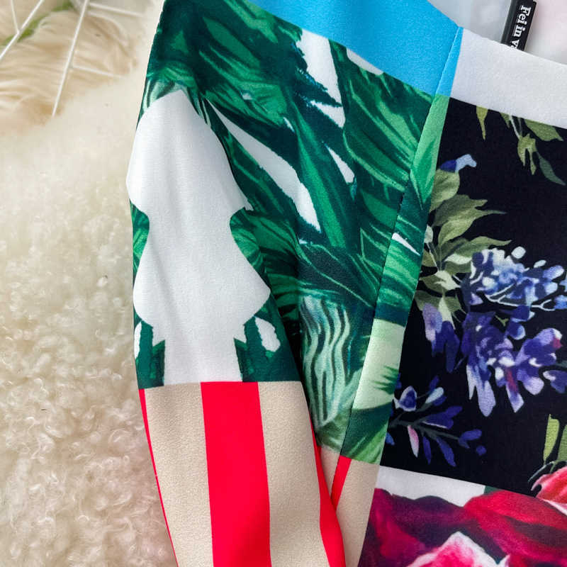 DEAT Women Printing Dress Round Neck Sleeveless Arrivals Lady Temperament Fashion Spring Summer 11D1406 210709