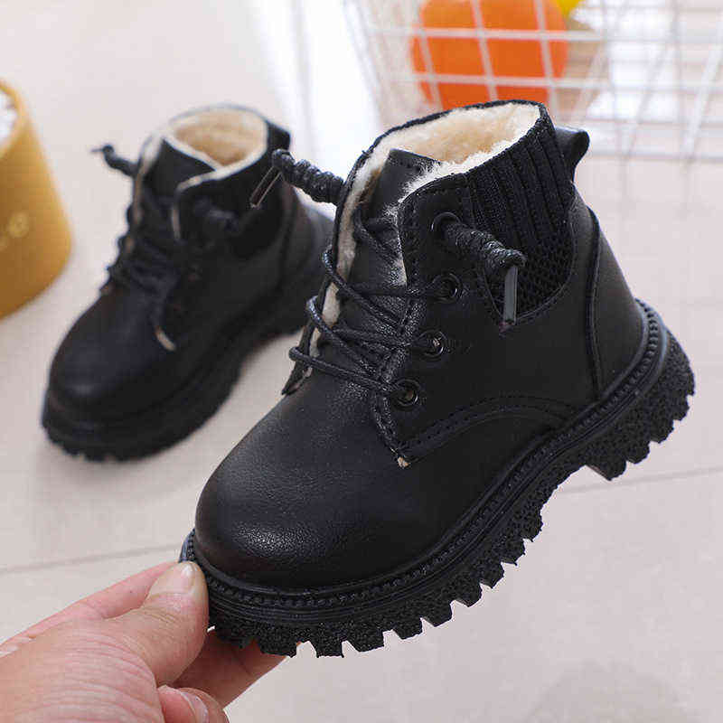 Kids Baby Girls Boots Winter Fashion Cotton Shoes Children Boys Warm Plush Boots Lace Up Fashion Velvet Snow Boots 211108