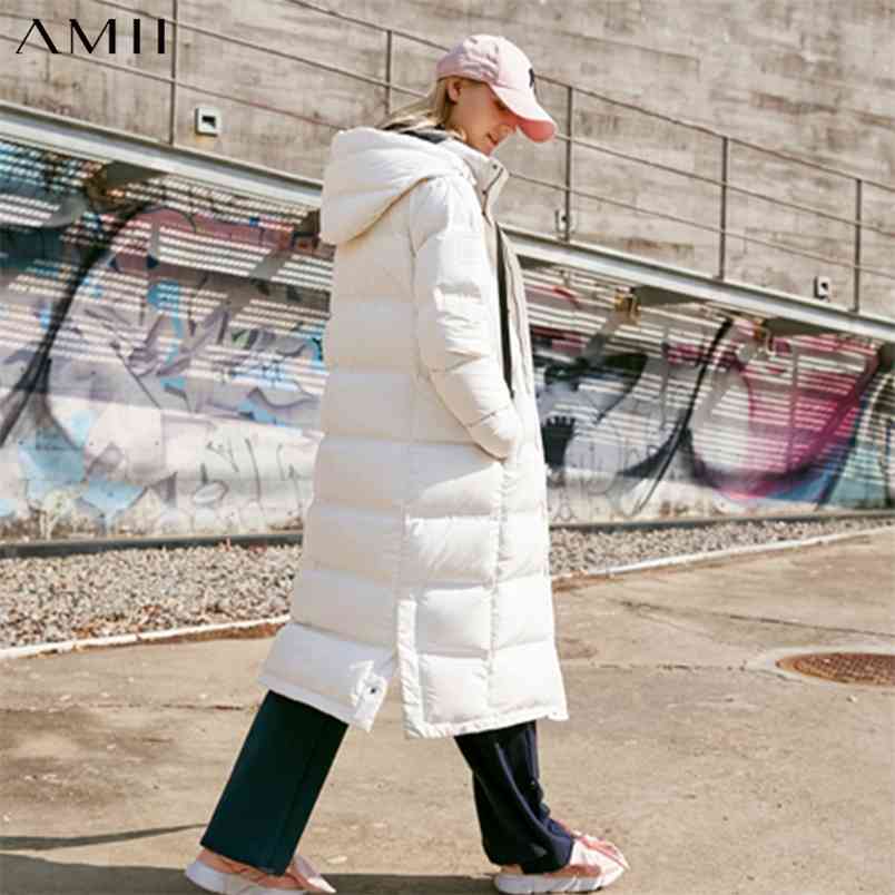 Winter Women 90% White Duck Down Jacket Fashion Female Embroidery Floral Solid Loose Hooded Long Coat 11870398 210527