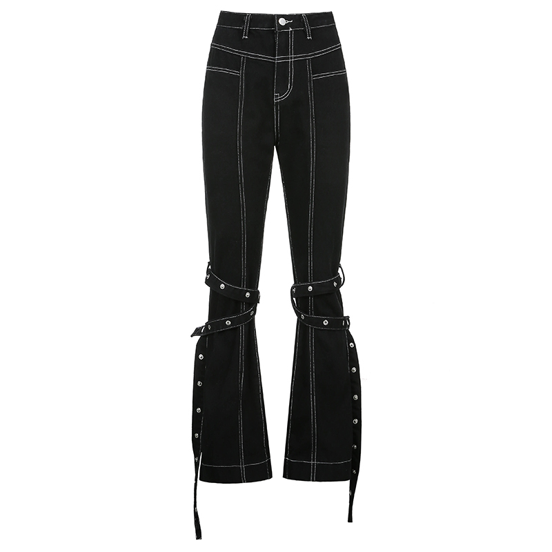 Women's Jeans Hip pop High Waist fashion Vintage Slim Denim Pants with leg belt pants trousers 210524