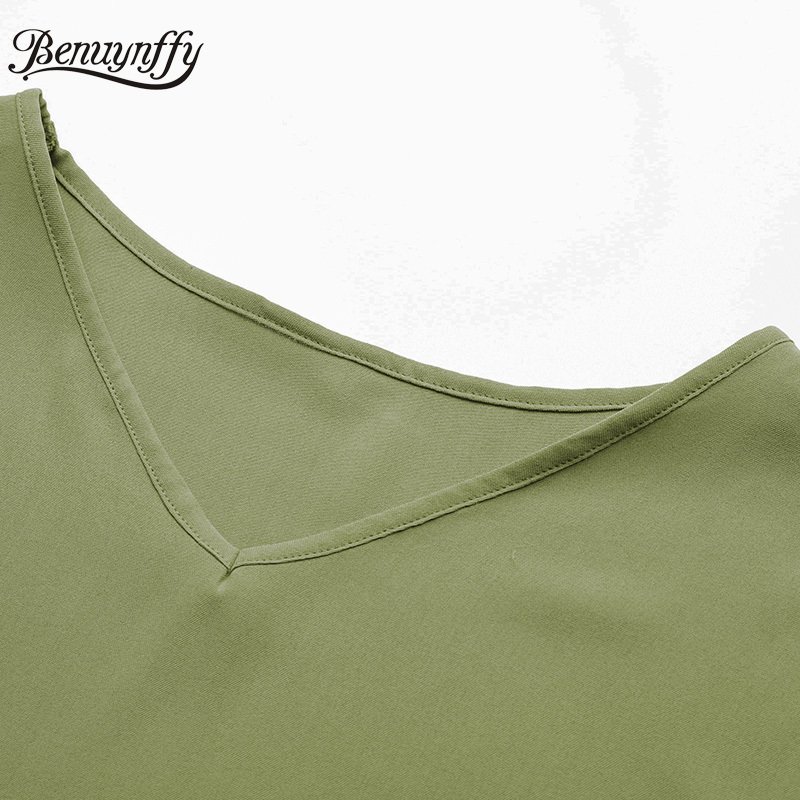 V-neck Solid Pleated High Low Tops Blouses Women Fashion Summer Sleeveless Female Loose Casual Long Blouse 210510