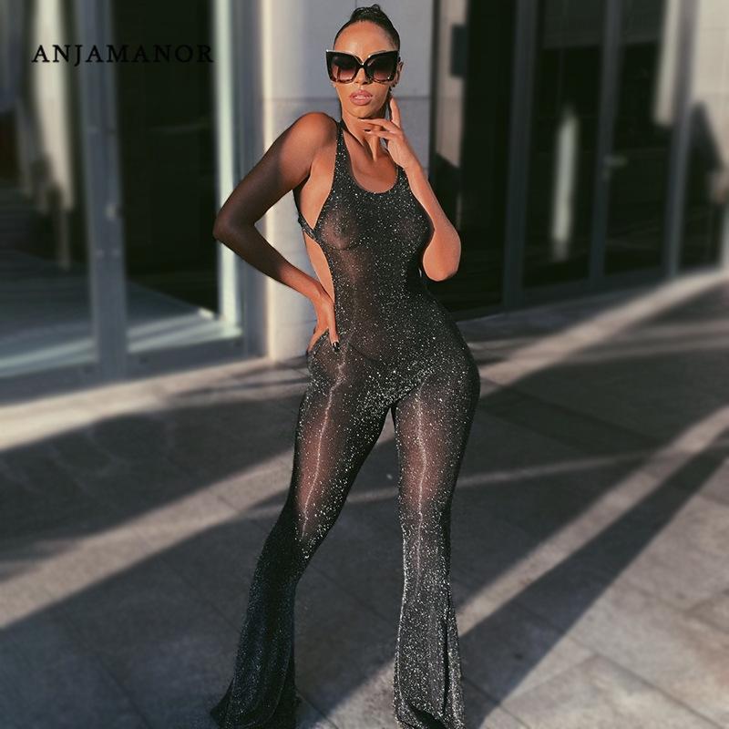 Women' Jumpsuits & Rompers ANJAMANOR Glitter Sheer Mesh Black Sexy For Women Bell Bottoms Backless Club One Piece Outfit Summer D85-CZ17
Women' Jumpsuits & Rompers ANJAMANOR Glitter Sheer Mesh Black Sexy For Women Bell Bottoms Backless Club One Piece Outfit Summer D85-CZ17