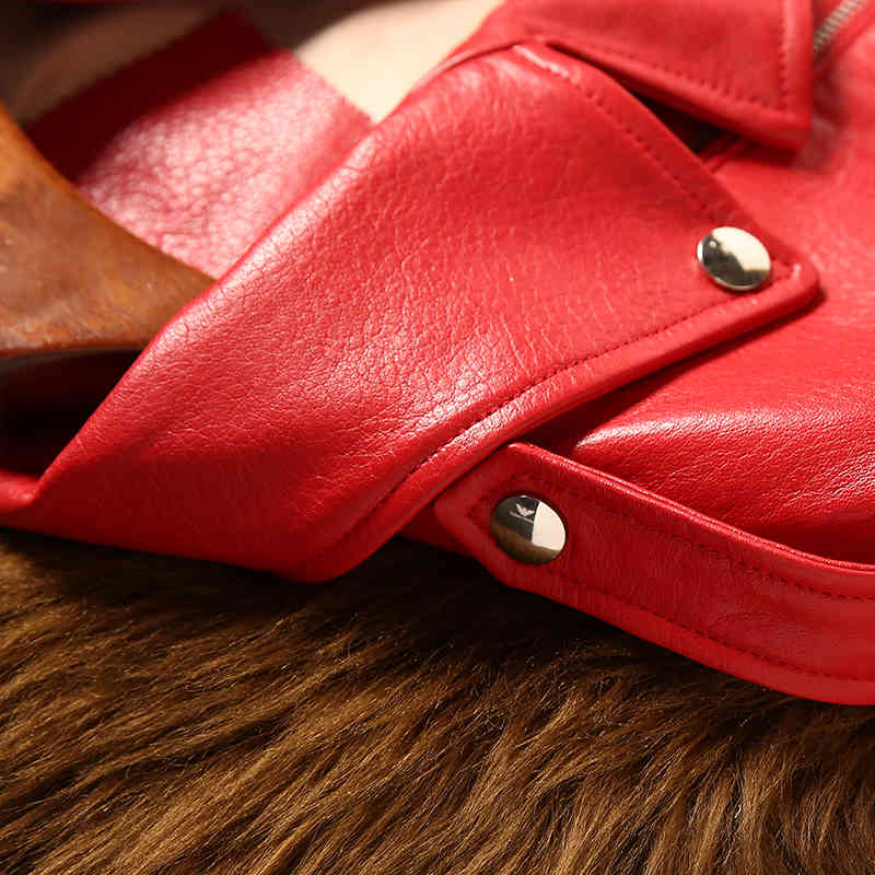 Exquisite women's autumn Korean version of the red PU lapel Slim female jacket Heather Long Sleeve Fashion Jacket coat 210507