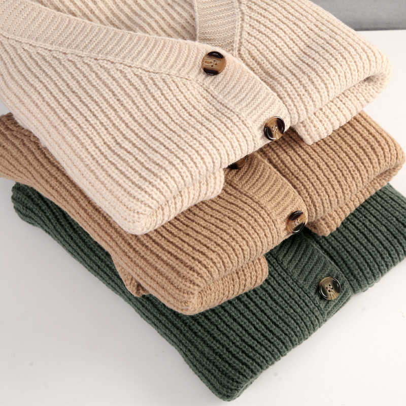 Hirsionsan Cashmere Long Sleeve Sweater Women Single-Breasted Female Cardigan V Neck Soft Loose Knitted Outwear Jumpers 210914