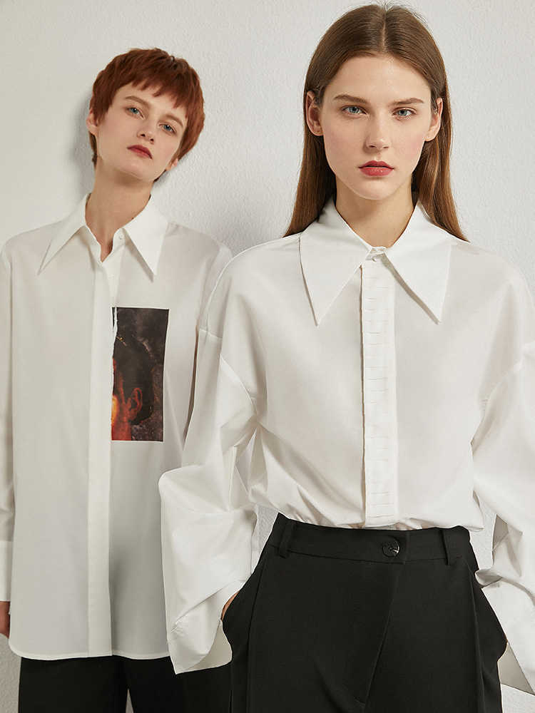 Minimalism Spring Autumn Women's Shirt Causal Solid Lapel Loose Women Blouse Fashion OLstyle Tops 12070321 210527