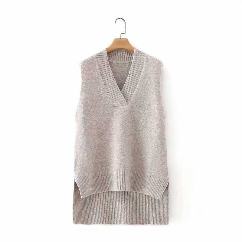 Tangada Women Fashion Solid Oversized Long Knitted Vest Sweater V Neck Sleeveless Female Waistcoat Chic Tops 2X04 210812
