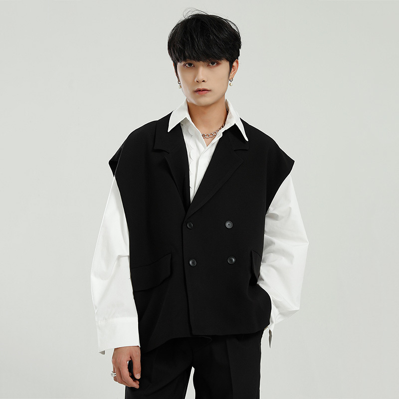 IEFB Men's Clothing Spring Korean Fashion Loose Simple Double Breasted Casual Short Suit Vest Notched Collar Top 9Y5399 210524