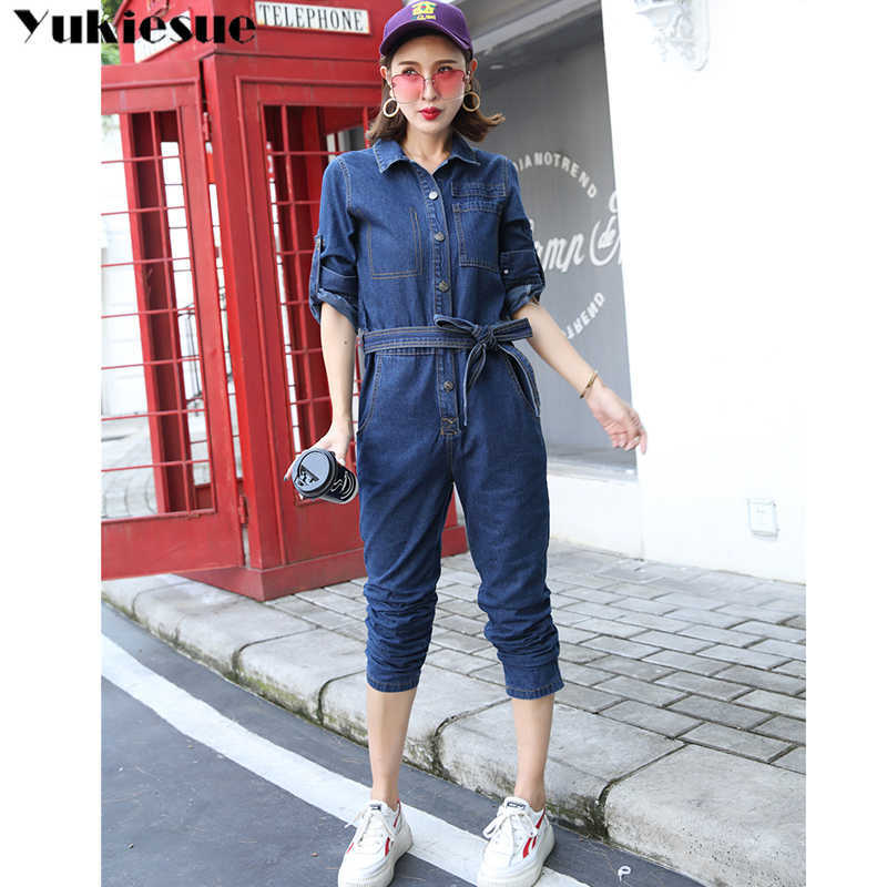 summer autumn sexy denim jumpsuit long women romper bodycon jeans overalls Casual fashion short sleeve party club wear 210608