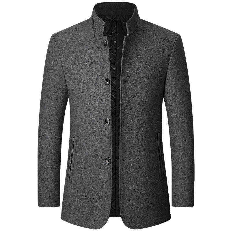 Wool Blend Coat Men Winter Fashion Men's Wild Overcoat Male Thicken Keep Warm Jackets Trench Outerwear Wool Coat Stand Collar 211119