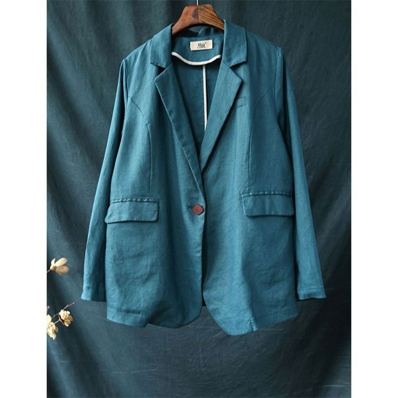 Arrival Spring Arts Style Women Long Sleeve Loose Casual Blazers Single Button 100% Linen Solid Blazer Femme Coat M278 210512