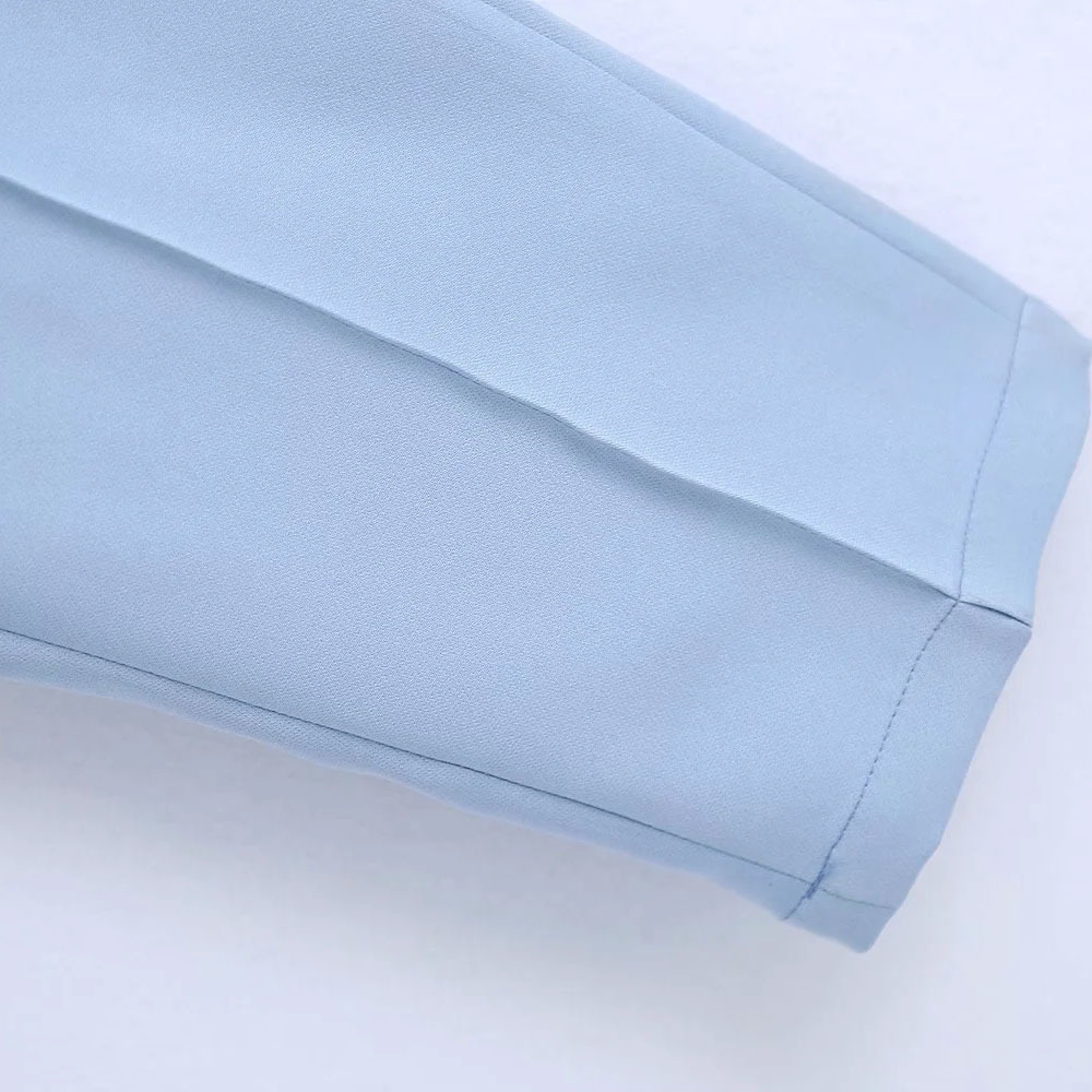 BBWM Women Fashion Office Wear Side Pockets Straight Blue Pants Vintage High Waist Zipper Fly Female Trousers Mujer 210520