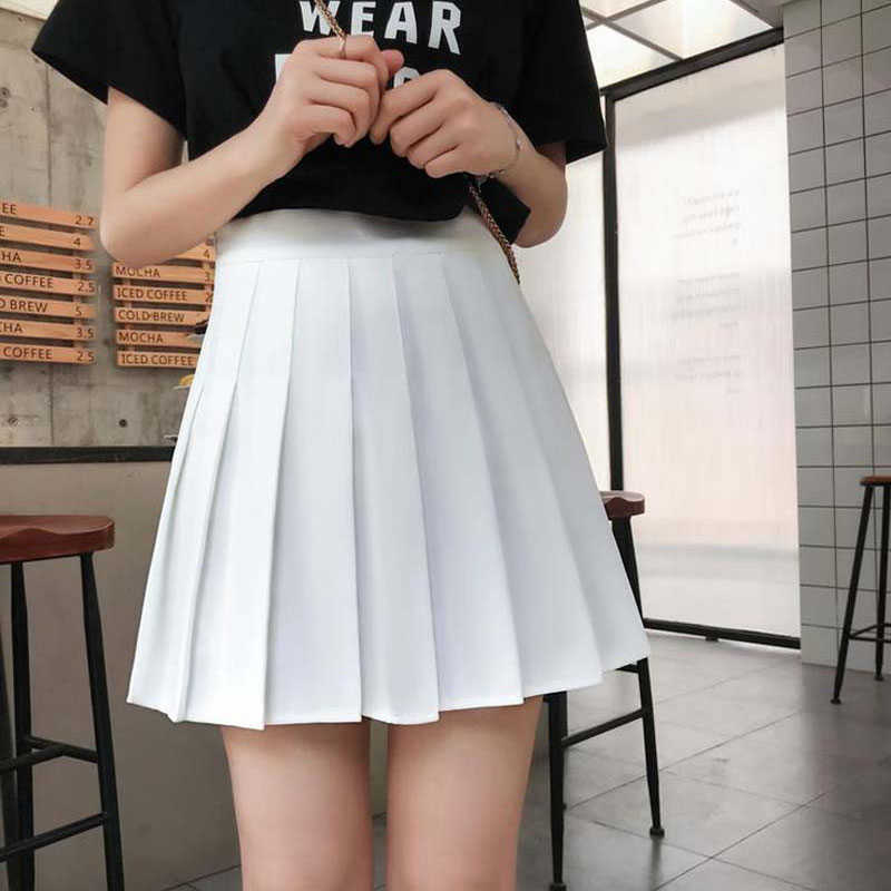 Summer Korean Skirt Pleated School Shorts High Waist Sexy Mini Japanese Black White Plus Size 210619