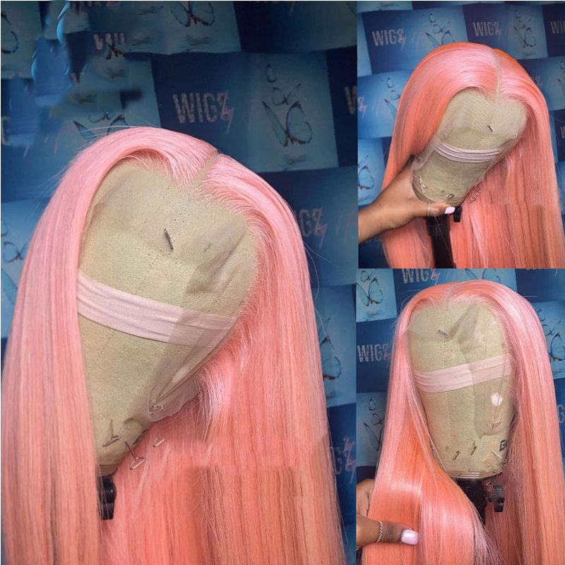 Free shipping 180%Density Soft Long Straight Brazilian Pink Color Wigs Glueless Synthetic Lace Front Wig For Black Women With Baby Hair Cosplay/Party