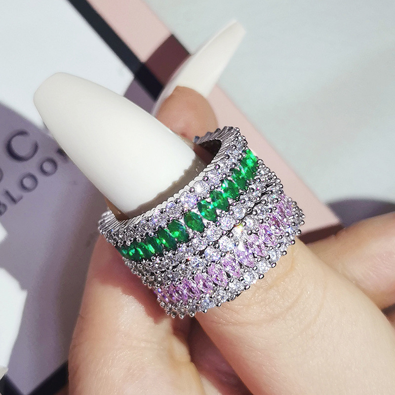 2022 Choucong Brand Wedding Rings Handmade Luxury Jewelry 925 Sterling Silver Marquise Cut Emerald CZ Diamond Gemstones Eternity Party Women Band Ring