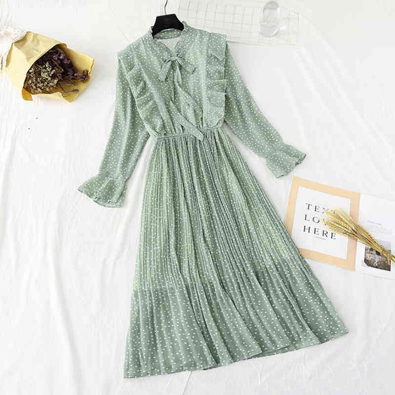 Floral Print Chiffon Dress Women Spring Vintage Ruffle Long Sleeve Dress Elastic Waist Elegant Party Long Dress Vestidos 210521