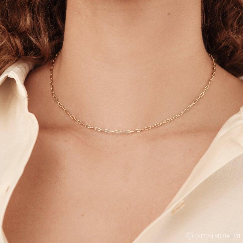 Chains Rectangular Link Basic Gold Chain Necklace Thin Dainty Jewelry Stainless Steel Necklaces For Women