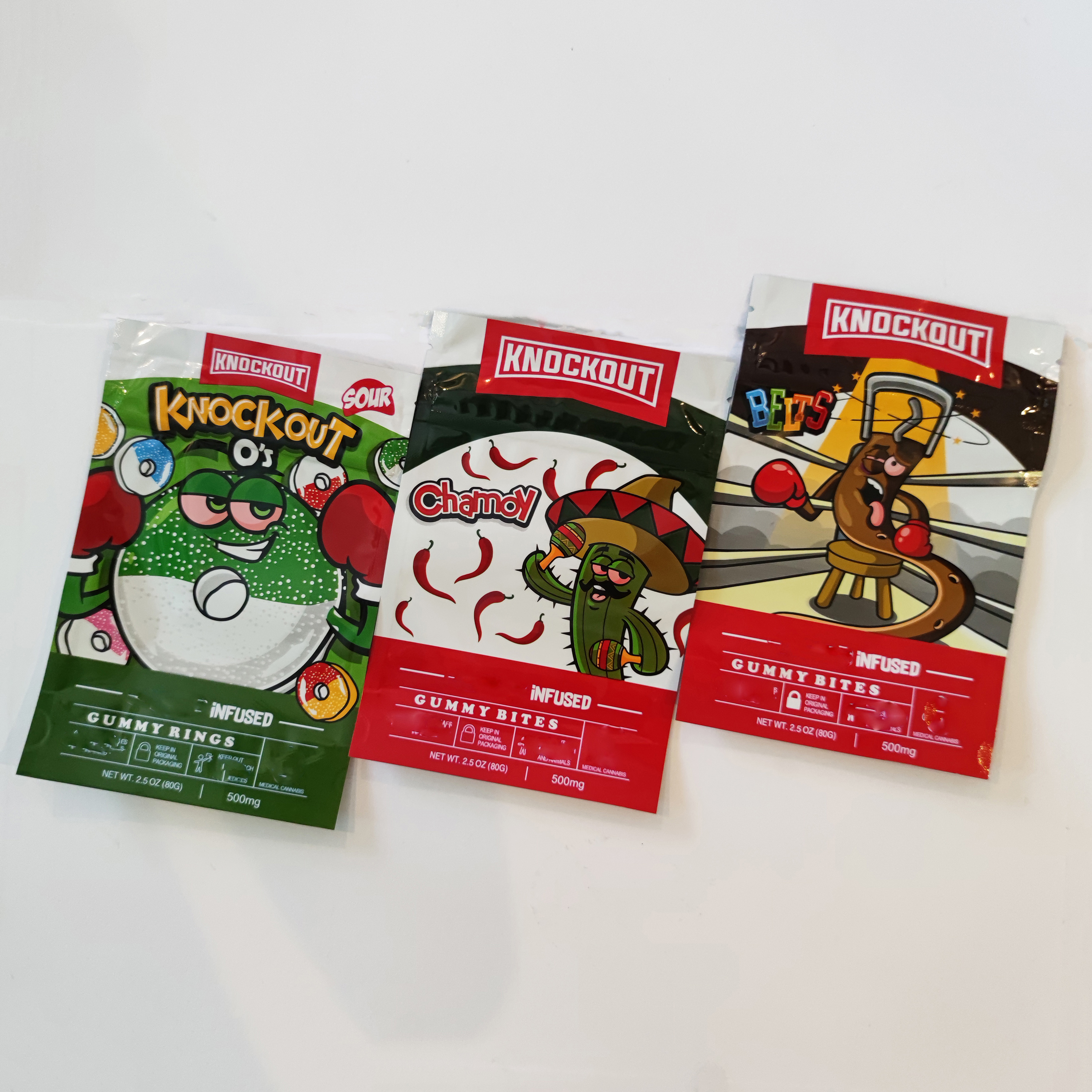 KNOCKOUT infused gummy medicated mylar edibles packaging bags rings rainbow belt chamoy child lock stand up sour gummies package bag Newest
KNOCKOUT infused gummy medicated mylar edibles packaging bags rings rainbow belt chamoy child lock stand up sour gummies package bag Newest