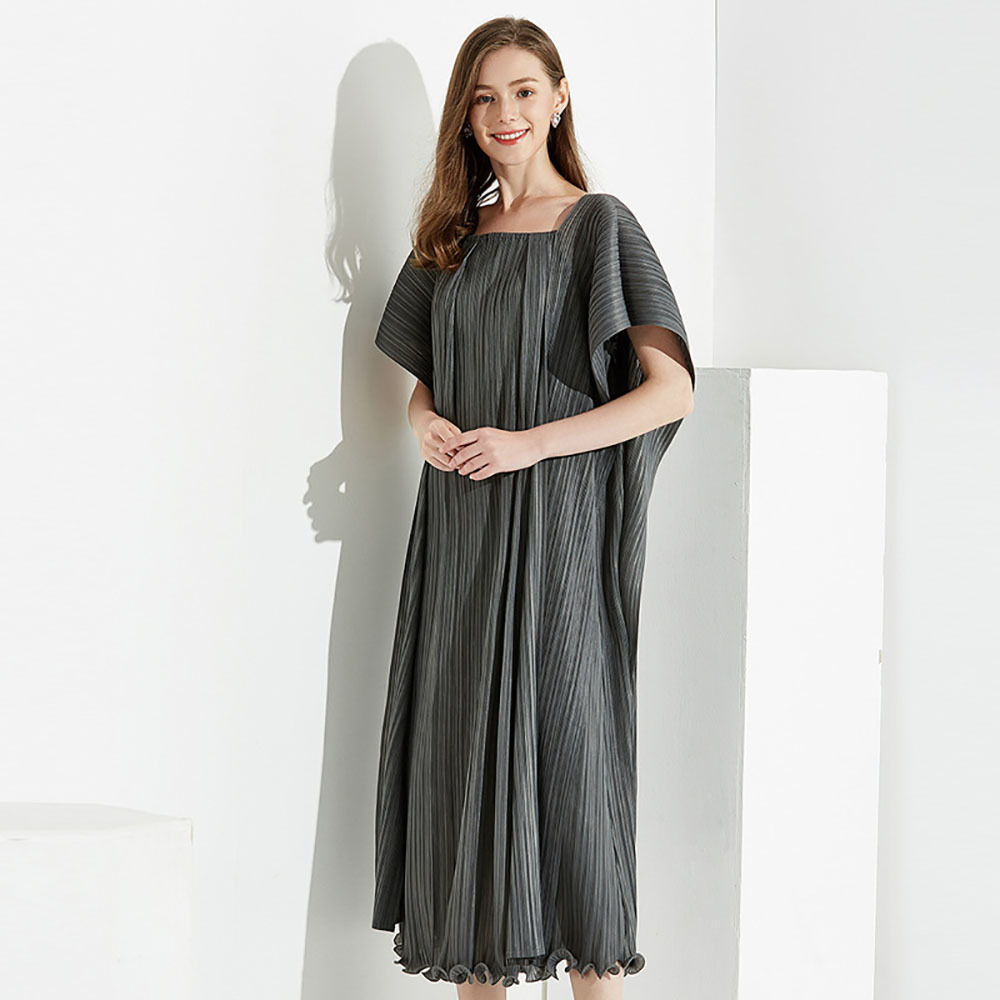 VKBN Summer Dress Women Casual Square Collar Ruched Fabric Pullover Short Sleeve Party Elegant Maxi Dress Fashion 210507