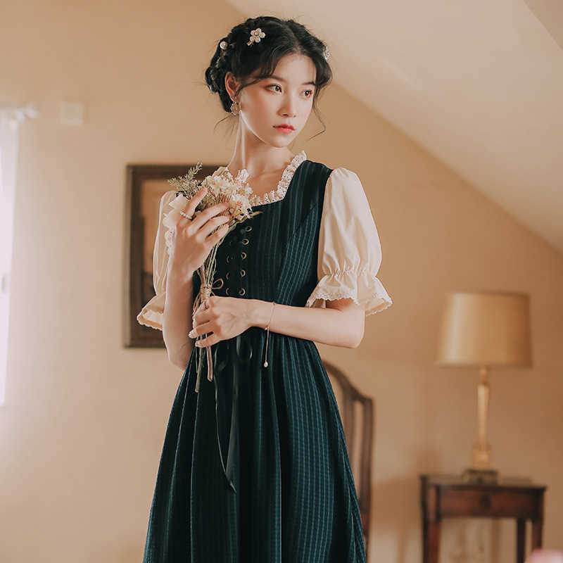 Temperament Short Sleeve Vintage Dresse French Style Elegant Vestido Feminino Preppy Style Sweet Fresh 210525