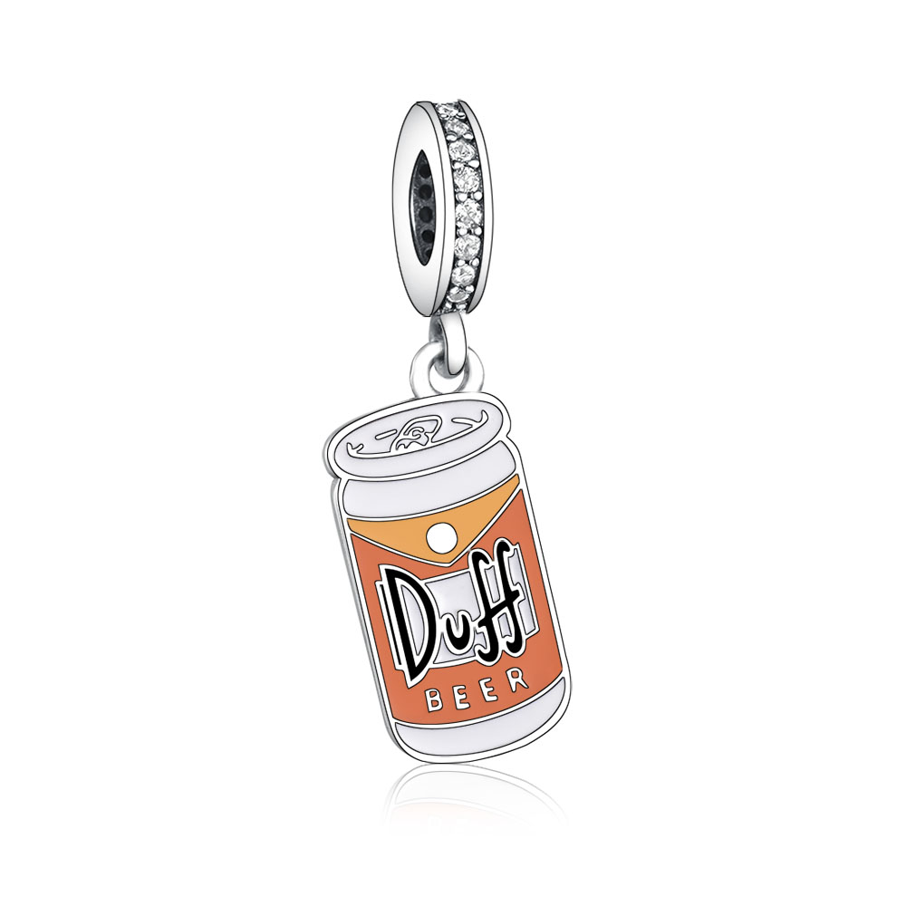 925 Sterling Silver Orange Duff Beer Can Dangle Charm Beads Fit Original PAN Bracelet Necklace For Women Making Pendant Jewelry DIY