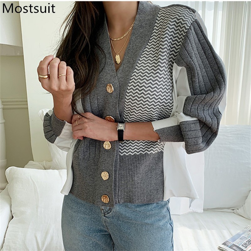 Knitted Patchwork V-neck Blouses Shirts Women Spring Stylish Single-breasted Fashion Elegant Korean Blusas Tops 210518, Black
Knitted Patchwork V-neck Blouses Shirts Women Spring Stylish Single-breasted Fashion Elegant Korean Blusas Tops 210518, Black